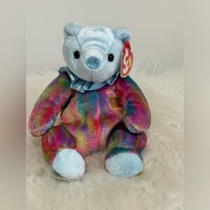 Ty March Aquamarine Birthday Bear Multicolored with Blue Accents!